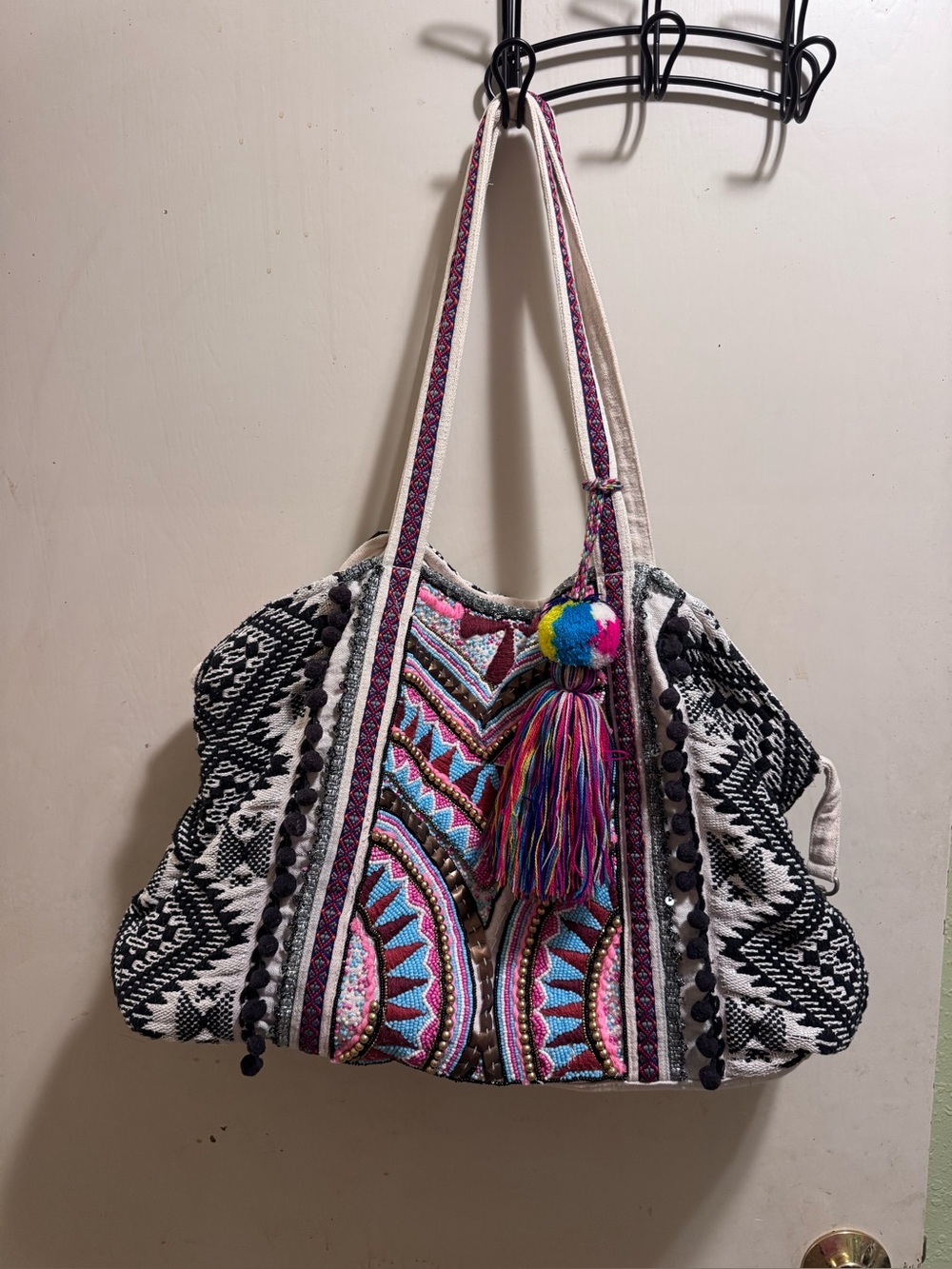 America & Beyond boho-style hand-beaded and embroidered bag